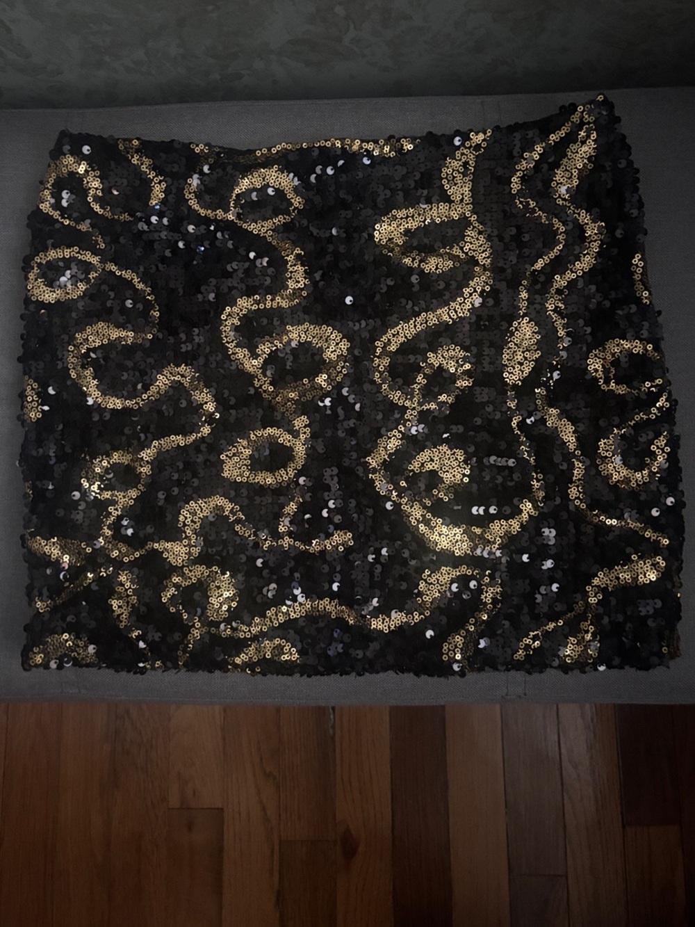 Wet Seal Black Mini Skirt with Gold Sequin Swirls